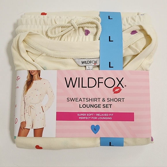 Wildfox Relaxed Fit Super Soft Sweatshirt And Short Lounge Pajama Set M L 2XL - Picture 6 of 16